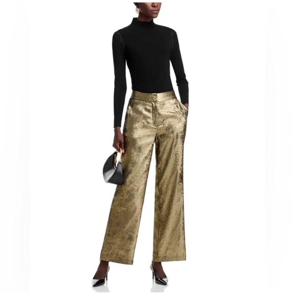 NWT Elie TAHARI The Hannah Gilded Wide Leg Trousers Pants Brushed Gold sz 4 $295